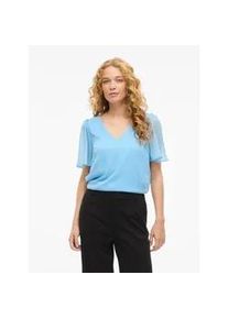 T-Shirt Vila "VIFALIA V-NECK S/S TOP - NOOS", Damen, Gr. 42, all aboard, Jersey, Obermaterial: 100% Polyester, unifarben, regular fit normal, V-Ausschnitt, Shirts T-Shirt