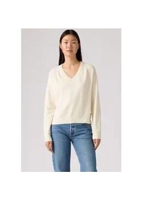 Levi's V-Ausschnitt-Pullover LEVI'S "SUPER SOFT VNECK PULLOVER", Damen, Gr. M (38), tofu, Strick, Obermaterial: 53% Baumwolle, 32% Polyester, 13% Polyamid, 2% Elasthan, unifarben, bequem h&uuml;ftlang, V-Ausschnitt, Raglan&auml;rmel B&uuml;ndchen, Pullover, im Bund beidseitig mit kurzem Schlitz