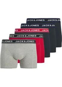 Jack & Jones Trunk JACK & JONES "JACHECTOR SOLID TRUNKS 5 PACK POLY", Herren, Gr. M, 5 Stk., light grau melange pack:navy blazer, navy blazer, navy blazer, true rot, Jersey, Obermaterial: 95% Baumwolle, 5% Elasthan, meliert, bequem, Unterhosen