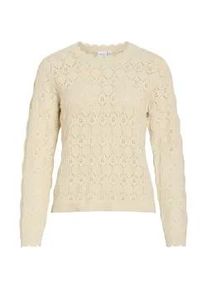 Rundhalspullover Vila "VILOWEN L/S POINTELLE KNIT TOP/PB", Damen, Gr. L, birch, Strick, Obermaterial: 90% Baumwolle, 10% Nylon, unifarben, normal, Rundhals, Pullover Rundhalspullover
