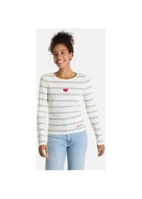 LIEBLINGSST&Uuml;CK Langarmshirt LIEBLINGSST&Uuml;CK "SinaL", Damen, Gr. M, sanftes wei&szlig;, Rippstrick, Obermaterial: 95% Baumwolle, 5% Elasthan, gemustert, gestreift, mehrfarbig, regular fit normal, Rundhals, abgesteppte Kante, Shirts Langarmshirt, mit Herzmotiv und Streifen