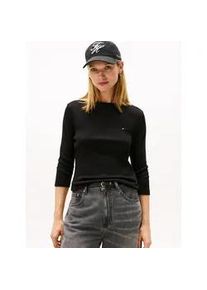 3/4-Arm-Shirt Tommy Hilfiger "NEW CODY SLIM BOAT-NK 3/4SLV", Damen, Gr. L (42/44), schwarz, Jersey, Obermaterial: 100% Baumwolle, unifarben, slim fit h&uuml;ftlang, U-Boot-Ausschnitt, abgesteppt, Shirts 3/4-Arm-Shirt, mit Logostickerei