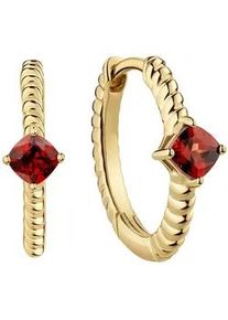 Paar Creolen Firetti "Schmuck Geschenk Gold 333 Ohrschmuck Ohrringe", gelbgoldfarben, rot, rot, Ohrringe, Damen, 14mm, Gelbgold 333, mit Granat
