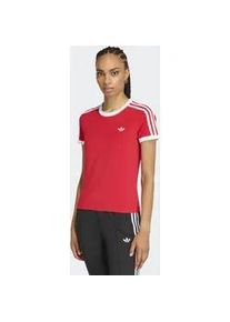 T-Shirt Adidas ORIGINALS "3-STREIFEN SLIM", Damen, Gr. L, better scarlet, wei&szlig;, Obermaterial: 93% Baumwolle, 7% Elasthan, Rundhals, Shirts T-Shirt, sanft anliegende Passform, ohne Verschluss, f&uuml;r sportlichen Look