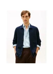 Cardigan Tommy Hilfiger "FISHERMAN RIB COACH", Herren, Gr. M, schwarz night navy, Strick, Obermaterial: 45% Polyamid, 30% Baumwolle, 25% Wolle, regular fit, Strickjacken, normale Passform, mit halbgespreizten Kragen