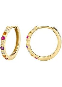 Paar Creolen Firetti "Schmuck Geschenk Gold 333 Ohrschmuck Ohrringe Memoire", gelbgoldfarben, lila, gelb, blau, gr&uuml;n, rot, lila, gelb, blau, gr&uuml;n, rot, Ohrringe, Damen, 15mm, Gelbgold 333, mit Edelsteinen