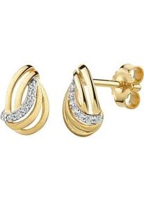 Paar Ohrstecker Firetti "Schmuck Geschenk Gold 333 Ohrschmuck Ohrringe Welle bicolor", gelbgoldfarben, wei&szlig;goldfarben, kristallwei&szlig;, kristallwei&szlig;, Ohrringe, Damen, Gelbgold 333, mit Zirkonia (synth.)