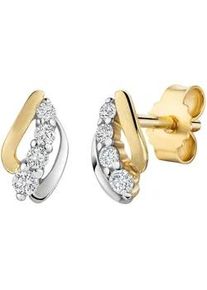 Paar Ohrstecker Firetti "Schmuck Geschenk Gold 333 Ohrschmuck Ohrringe bicolor", gelbgoldfarben, wei&szlig;goldfarben, kristallwei&szlig;, kristallwei&szlig;, Ohrringe, Damen, Gelbgold 333, mit Zirkonia (synth.)