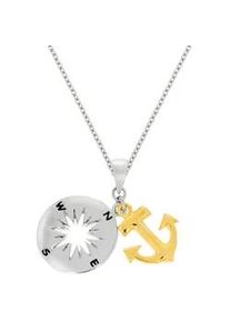 Kette mit Anh&auml;nger Firetti "Geschenk Silber 925 Halsschmuck Halskette Ankerkette Windrose Anker", silberfarben, gelbgoldfarben, schwarz, Halsketten, Damen, Silber 925 (Sterlingsilber), L: 45 B: 1,5mm, B:1,5mm