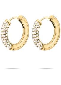 Paar Creolen Tamaris "Schmuck Geschenk Edelstahl Creole Glitter Donut Familie", gelbgoldfarben, kristallwei&szlig;, kristallwei&szlig;, Ohrringe, Damen, 21,6mm, Edelstahl, mit Glasstein