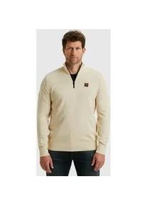 PME-Legend Troyer PME LEGEND, Herren, Gr. L, bone wei&szlig;, Strick, Obermaterial: 100% Baumwolle, unifarben, regular fit h&uuml;ftbedeckend, Rundhals, Flachstrickb&uuml;ndchen, Pullover Troyer, mit Struktur-Muster und Logo-Badge