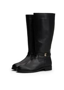 Stiefel Tommy Hilfiger "TH BUCKLE RIDING LTHR LONG BOOT", Damen, Gr. 38, Normalschaft, schwarz, Leder, Schuhe Stiefel, Blockabsatz, Langschaftstiefel, Businessstiefel mit Zierschnalle
