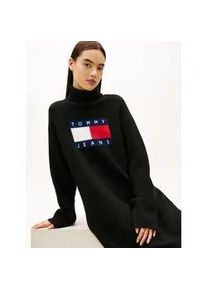 Tommy Hilfiger Strickkleid TOMMY JEANS "TJW TURTLENECK FLAG DRESS EXT", Damen, Gr. XL (42), N-Gr, schwarz, Strick, Obermaterial: 53% Polyester, 38% Nylon, 9% Wolle, bedruckt, regular fit, Kleider Strickkleid