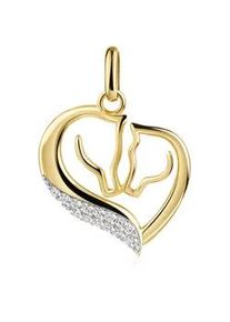 Kettenanh&auml;nger Firetti "Schmuck Geschenk Gold 333 Halsschmuck Anh&auml;nger Pferde Herz", gelbgoldfarben, wei&szlig;goldfarben, kristallwei&szlig;, kristallwei&szlig;, Schmuckanh&auml;nger, Damen, Gelbgold 333, 1,05 g, Kettenanh&auml;nger, mit Zirkonia (synth.)