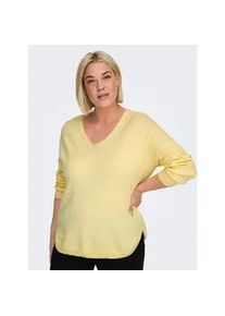 V-Ausschnitt-Pullover Only CARMAKOMA "CARMARGARETA LS PULLOVER KNT NOOS", Damen, Gr. S, sunlight detail:melange, Strick, Obermaterial: 50% Viskose, 27% Nylon, 23% Polyester, meliert, normal normal, V-Ausschnitt, Rippstrickb&uuml;ndchen, Pullover, Viskosemischung, regular fit