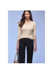 Langarmshirt Street One, Damen, Gr. 40, cotton beige, Feinripp, Obermaterial: 96% Baumwolle, 4% Elasthan, gestreift, tailliert h&uuml;ftbedeckend, tiefer V-Ausschnitt, Shirts Langarmshirt, im Streifen-Design und mit V-Ausschnitt