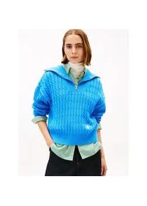 Troyer Tommy Hilfiger "CO CABLE MID GG 1/2 ZIP LS SWT", Damen, Gr. XXL (44), mesmerizing blau, Strick, Obermaterial: 100% Baumwolle, unifarben, regular fit, Rippb&uuml;ndchen, Pullover Troyer, mit Zopfmuster