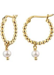 Paar Creolen Firetti "Schmuck Geschenk Silber 925 Ohrschmuck Ohrringe Kugeln", gelbgoldfarben, wei&szlig;, Ohrringe, Damen, 4mm, Perlen Silber 925 (Sterlingsilber), Perlen, Silber 925 (Sterlingsilber), mit S&uuml;&szlig;wasserzuchtperle