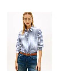 Langarmbluse Tommy Hilfiger "ESS POPLIN EASY FIT SHIRT", Damen, Gr. 40, wide banker stp ecru seashore navy, Popeline, Obermaterial: 100% Baumwolle, gestreift, normal h&uuml;ftbedeckend, &Auml;rmel mit &Auml;rmelschlitz 1-Knopf-Manschette, Blusen, Baumwolle