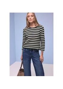 3/4-Arm-Shirt Street One, Damen, Gr. 46, shadowed navy, Jersey, Obermaterial: 65% Baumwolle, 35% Polyester, gestreift, tailliert h&uuml;ftbedeckend, U-Boot-Ausschnitt, Shirts 3/4-Arm-Shirt, Strick-Look Shirt mit Streifenmuster