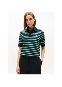 Poloshirt Tommy Hilfiger "TH SCRIPT LYOCELL ZIP SS POLO", Damen, Gr. S (36), navy, nouv gr&uuml;n, calico multi stp, Single Jersey, Obermaterial: 65% Lyocell, 32% Baumwolle, 3% Elasthan, gestreift, regular fit, Shirts