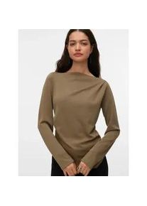 V&eacute;ro Moda Langarmshirt VERO MODA "VMMILLE LS BOATNECK SHORT TOP JRS NOOS", Damen, Gr. XS, mermaid, Jersey, Obermaterial: 53% Polyester, 42% Viskose, 5% Elasthan, unifarben, regular fit h&uuml;ftlang, U-Boot-Ausschnitt, Shirts Langarmshirt, Materialmix, regular fit, mit Raffung