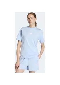 T-Shirt Adidas SPORTSWEAR "ESSENTIALS 3-STREIFEN COTTON", Damen, Gr. L, glow blau, clear pink, Obermaterial: 100% Baumwolle, normal, Rundhals, Shirts T-Shirt