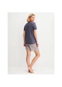 Shorty Calida "Graphic Nights", Damen, Gr. L (48/50), graystone, Single Jersey, Obermaterial: 100% Baumwolle, bequem kurz, V-Ausschnitt, Homewear-Sets Shorty, Hose gebl&uuml;mt, Oberteil uni, V-Ausschnitt, kurz&auml;rmelig