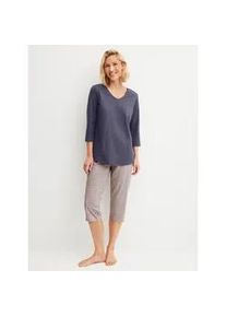 Schlafanzug Calida "Graphic Nights", Damen, Gr. M (44/46), graystone, Single Jersey, Obermaterial: 100% Baumwolle, bequem 3/4-L&auml;nge, V-Ausschnitt, Homewear-Sets Schlafanzug, V-Ausschnitt, Baumwolle, weich, atmungsaktiv