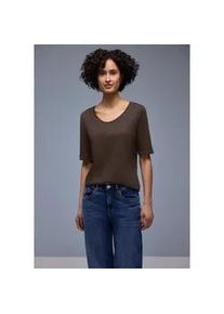 Rundhalsshirt Street One, Damen, Gr. 38, molten earth, Jersey, Obermaterial: 50% Baumwolle, 50% Modal, unifarben, tailliert h&uuml;ftbedeckend, V-Ausschnitt, Aufschlag, Shirts Rundhalsshirt, Halbarm mit Turn-up