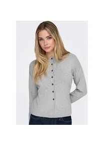 Strickjacke Only "ONLLUCY LS O-NECK CARDIGAN EX KNT", Damen, Gr. S, light grau melange detail:dunkelgrau buttons, Strick, Obermaterial: 50% Polyester, 36% Viskose, 14% Nylon, unifarben, regular fit normal, Rundhals, Strickjacken Strickjacke, Materialmix, regular fit, Rundhals