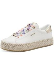 Plateausneaker Tamaris, Damen, Gr. 39, wei&szlig;, Lederimitat, gl&auml;nzend, unifarben mit Farbeinsatz, Schuhe Plateausneaker, Freizeitschuh, Halbschuh, Schn&uuml;rschuh mit Textilkordel am Plateau