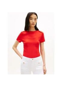 Kurzarmshirt Tommy Hilfiger "GOLD BUTTON SLIM SS TEE", Damen, Gr. M (40), fireworks, Single Jersey, Obermaterial: 100% Baumwolle, unifarben, slim fit, Shirts