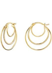 Paar Creolen Firetti "Schmuck Geschenk Silber 925 Ohrschmuck Ohrringe Layering", gelbgoldfarben, kristallwei&szlig;, kristallwei&szlig;, Ohrringe, Damen, 23mm, Silber 925 (Sterlingsilber), mit Zirkonia (synth.)