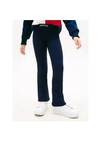 Leggings Tommy Hilfiger "TOMMY FOIL FLARE LEGGING", M&auml;dchen, Gr. 12 (152), N-Gr, schwarz night navy, Jersey, Obermaterial: 78% Baumwolle, 18% Polyester, 4% Elasthan, unifarben, regular fit lang, Hosen Leggings, Regular fit, f&uuml;r Kinder bis 16 Jahre