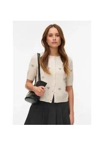 V&eacute;ro Moda Strickjacke VERO MODA "VMDOFFY INTARSIA 2/4 O-NCK CARDIGAN NOOS", Damen, Gr. XL, birch detail:with moon rock hearts, Strick, Obermaterial: 94% Polyester, 3% Elasthan, 3% Nylon, gemustert, regular fit, Rundhals, Rippstrickb&uuml;ndchen, Strickjacken Strickjacke