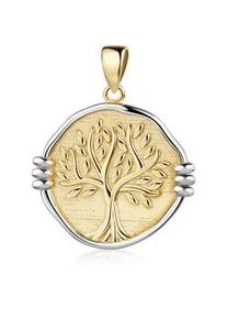 Kettenanh&auml;nger Firetti "Schmuck Geschenk Gold 375 Halsschmuck Anh&auml;nger Baum des Lebens bicolor", gelbgoldfarben, wei&szlig;goldfarben, Schmuckanh&auml;nger, Damen, Gelbgold 375, 2,4 g, Kettenanh&auml;nger