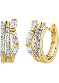 Paar Creolen Firetti "Schmuck Geschenk Gold 333 Ohrschmuck Ohrringe mehrreihige Optik", gelbgoldfarben, wei&szlig;goldfarben, kristallwei&szlig;, kristallwei&szlig;, Ohrringe, Damen, Gelbgold 333, mit Zirkonia (synth.)