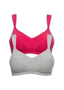 B&uuml;gel-BH bonprix "BH ohne B&uuml;gel mit Baumwolle (2er Pack)", Damen, Gr. 11,5, Cup D, rosa (hibiskuspink, hellgrau meliert), Obermaterial: 95% Baumwolle, 5% Elasthan. Futter: 100% Baumwolle, BHs B&uuml;gel-BH, im praktischen 2er Pack, mit breiten, verstellbaren Tr&auml;gern