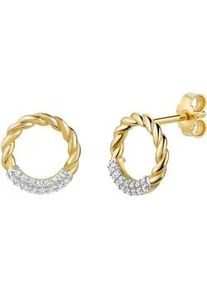 Paar Ohrstecker Firetti "Schmuck Geschenk Gold 333 Ohrschmuck Ohrringe Kreis Kordel bicolor", gelbgoldfarben, wei&szlig;goldfarben, kristallwei&szlig;, kristallwei&szlig;, Ohrringe, Damen, Gelbgold 333, mit Zirkonia (synth.)