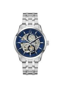 Automatikuhr Bulova "Sutton", silberfarben, blau, Armbanduhren, Herren, Automatikuhr, Armbanduhr, Herrenuhr, Mechanische Uhr, Edelstahlarmband, analog