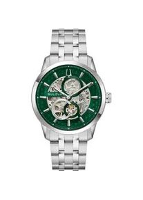 Automatikuhr Bulova "Sutton", silberfarben, gr&uuml;n, Armbanduhren, Herren, Automatikuhr, Armbanduhr, Herrenuhr, Mechanische Uhr, Edelstahlarmband, analog