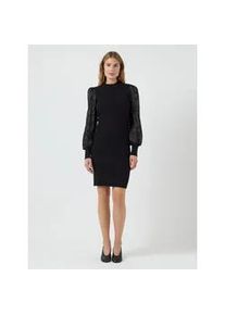 Strickkleid Y.A.S "YASDOTME LS KNIT DRESS S. NOOS", Damen, Gr. XL, N-Gr, schwarz detail:flowers, Strick, Obermaterial: 52% Viskose, 26% Polyester, 22% Nylon, unifarben, slim fit, hoch geschlossener Ausschnitt, Kleider Strickkleid