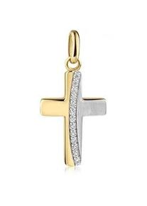 Kettenanh&auml;nger Firetti "Schmuck Geschenk Gold 333 Halsschmuck Anh&auml;nger Kreuz", gelbgoldfarben, wei&szlig;goldfarben, kristallwei&szlig;, kristallwei&szlig;, Schmuckanh&auml;nger, Damen, Gelbgold 333, 0,93 g, Kettenanh&auml;nger, mit Zirkonia (synth.)