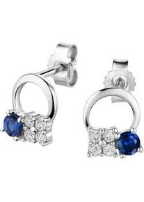 Paar Ohrstecker Firetti "Schmuck Geschenk Gold 333 Ohrschmuck Ohrringe Kreis", wei&szlig;goldfarben, kristallwei&szlig;, dunkelblau, kristallwei&szlig;, dunkelblau, Ohrringe, Damen, Wei&szlig;gold 333, mit Saphir, Zirkonia (synth.)