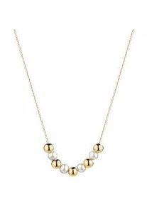 Kette mit Anh&auml;nger Firetti "Schmuck Geschenk Gold 375 Halsschmuck Halskette Ankerkette Collier", gelbgoldfarben, wei&szlig;, Halsketten, Damen, Gelbgold 375 Perlen, L: 45 B: 0,8mm, Gelbgold 375, Perlen, mit S&uuml;&szlig;wasserzuchtperle, B:0,8mm