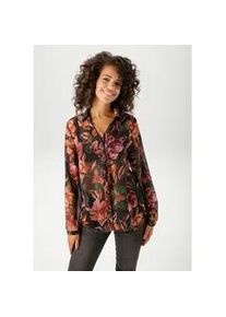 Hemdbluse Aniston CASUAL, Damen, Gr. 38, bunt (schwarz, dunkelgr&uuml;n, apricot, rostorange, rosa, fuchsia, orange, braun, hellbraun, beige), Georgette, Obermaterial: 100% Polyester, bedruckt, gebl&uuml;mt, leicht transparent, l&auml;ssig geschnitten h&uuml;ftbedeckend, V-Ausschnitt, 1-Knopf-Manschette, Blusen Hemdbluse, mit kunstvollem, gro&szlig;fl&auml;chigen Bl&uuml;ten bedruckt