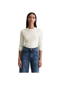 Marc O'Polo Langarmshirt MARC O'POLO DENIM, Damen, Gr. S, wei&szlig; (silky wei&szlig;), Rippware, Obermaterial: 96% Baumwolle, 4% Elasthan, unifarben, slim fit normal, Rundhals, abgesteppte Kante, Shirts Langarmshirt, Rundhalsausschnitt, slim fit, Bio-Baumwolle