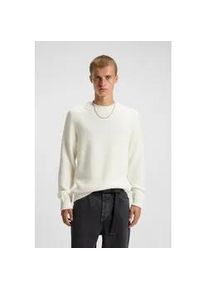 HUGO BOSS Strickpullover HUGO BLUE "Sonnee", Herren, Gr. L, wei&szlig; (open wei&szlig;121), Strick, Obermaterial: 100% Baumwolle, unifarben, relaxed fit normal, Rundhals, Rippstrickb&uuml;ndchen, Pullover Strickpullover