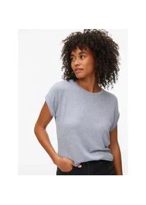 V&eacute;ro Moda Kurzarmpullover VERO MODA "VMBRIANNA SS O-NECK PULLOVER BOO REP", Damen, Gr. S, brunnera blau detail:with birch melange, Feinstrick, Obermaterial: 58% Viskose, 38% Polyester, 4% Elasthan, meliert, unifarben, normal normal, Rundhals, angeschnitten,mit Umschlag, Pullover, mit &uuml;berschnittenen Schultern mit Umschlagsaum